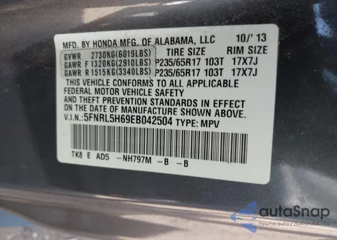 2014 Honda Odyssey Ex-L z USA, uszkodzony, nr VIN 5FNRL5H69EB042504